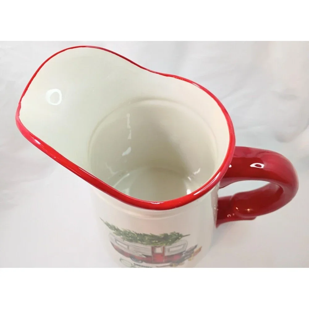 Merry Christmas Ceramic Pitcher With Camper And Dog